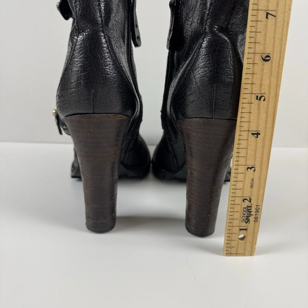 Tory Burch Landers Bootie Black Leather Studded Ankle Boots Chunky Heel Size 10
